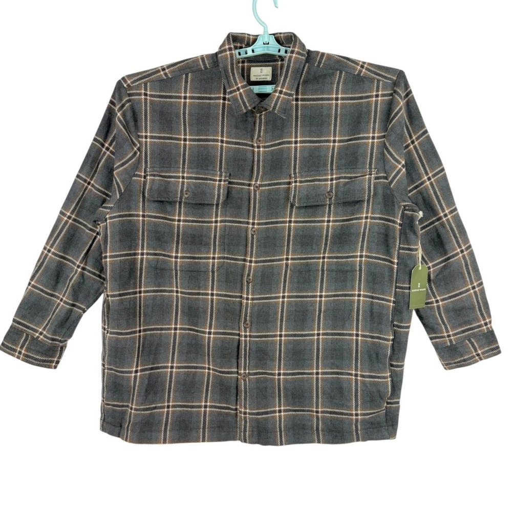 Mutual Weave Men's Long Sleeve Button Charcoal Shadow Plaid Shirt Size‎ 3XL NWT